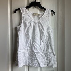 Cynthia Rowley White Linen Tank Top with Lace Detail